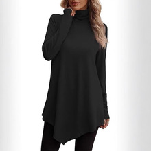 跨境亚马逊秋冬新款热卖打底衫爆款纯色高领打底中长款T恤上衣女