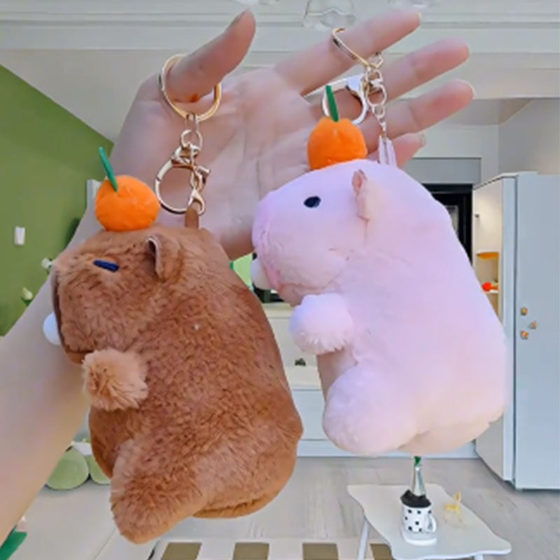 Spitting Bubble Shaking Sound Card Pibala Plush Toy Keychain Doll Hanging Ornaments Grasping Machine Doll Capybara Pendant