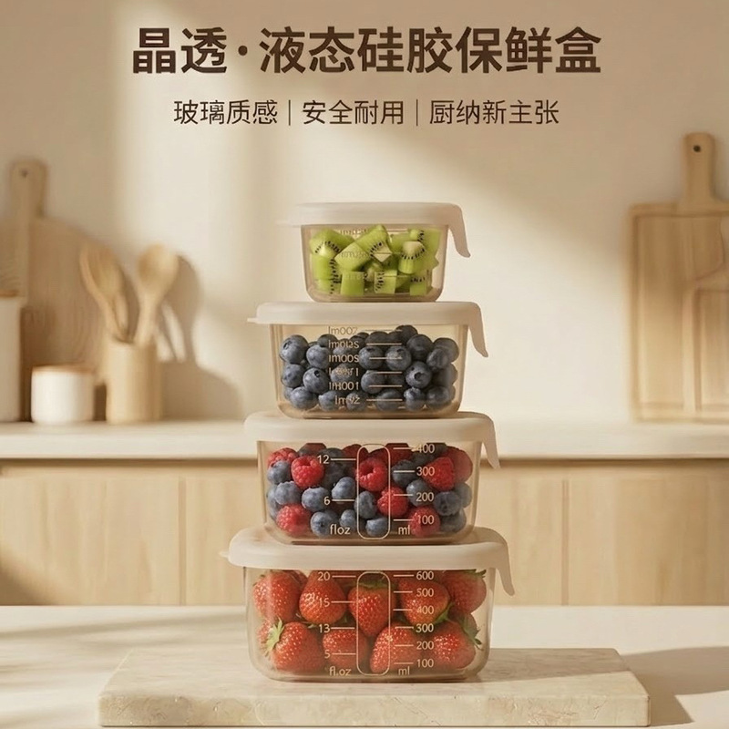 Silicone Food-Grade Storage Box, High Temperature Resistant, Microwaveable Lunch Box for Work, Freezer Storage, Portable Fruit Box