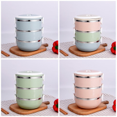 Stainless steel insulated lunch box, round three-layer student bento box, multi-layer combination sealed fresh lunch box, gift