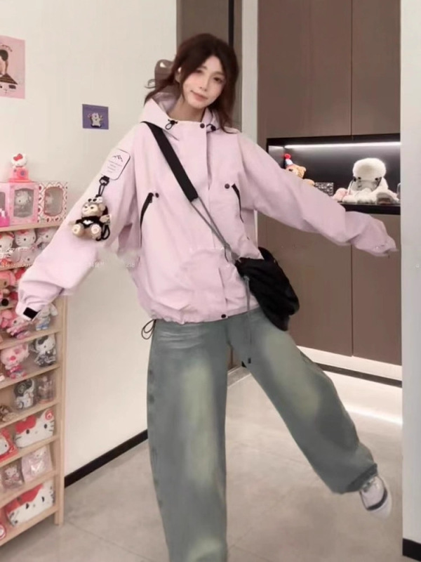 韩系设计感连帽工装外套女2025早秋新款宽松显瘦小个子百搭冲锋衣|undefined