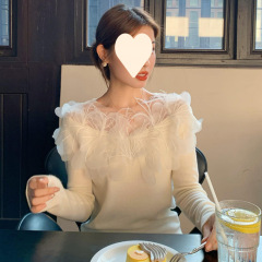 2025 春夏フレンチレトロ手作り花柄メッシュセーター女性の秋と冬のスリムフィットシックなトップ