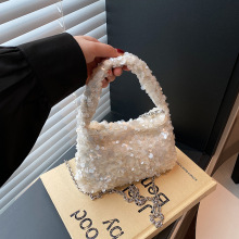 跨境唯美个性潮流亮片手提时尚女包新气质简约链条单肩斜挎小方包