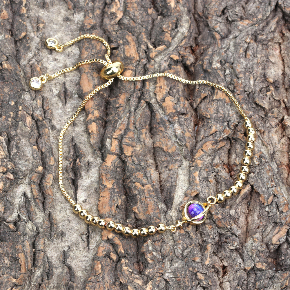 new fashion cosmic planet crystal female pull gold bead copper bracelet