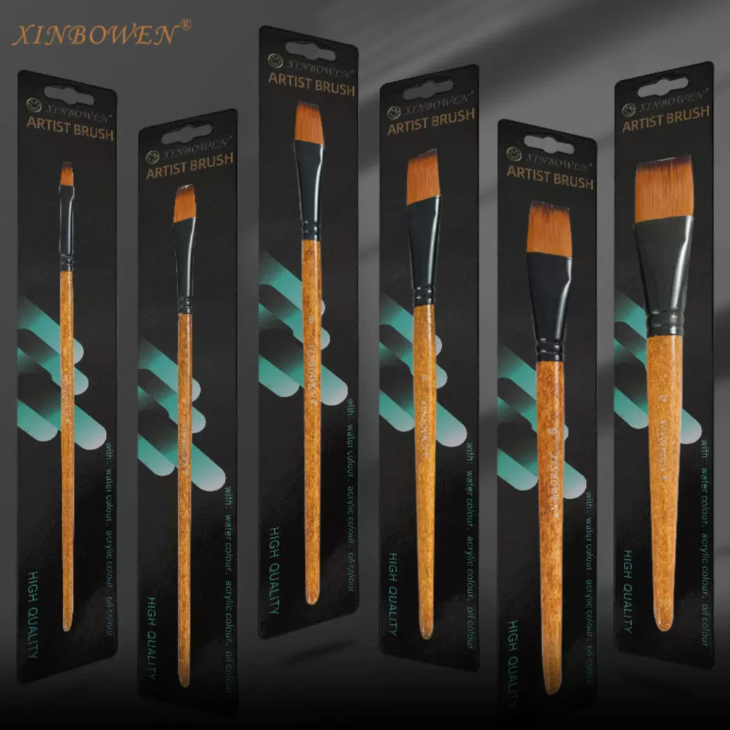 丙烯画笔刷尼龙水彩画笔平头单支装木纹杆学生diy绘画笔刷油画笔