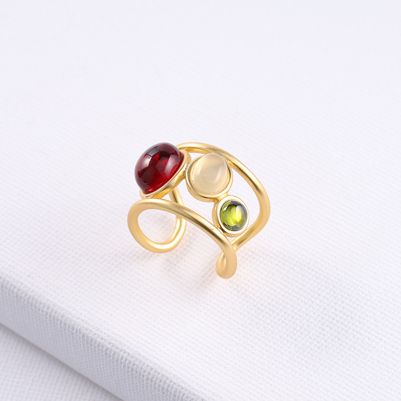 Geometric Pattern Fashion Geometric Copper Inlay Artificial Gemstones Open Ring
