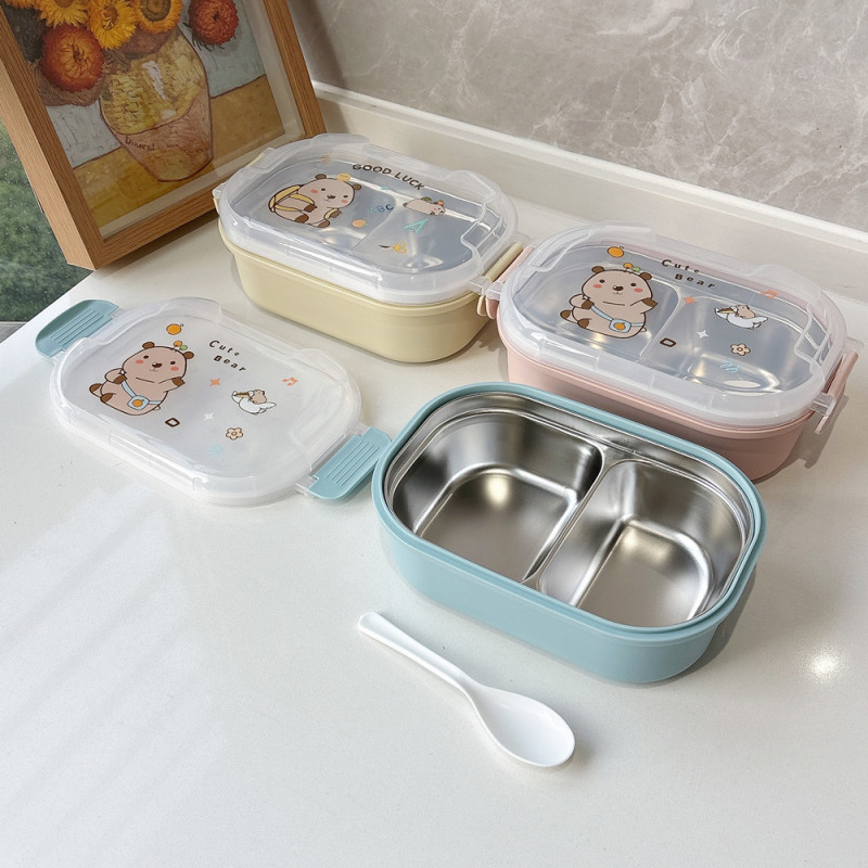 高颜值学生饭盒不锈钢便当盒分格保温午餐盒女生食堂打饭餐盘批发|undefined