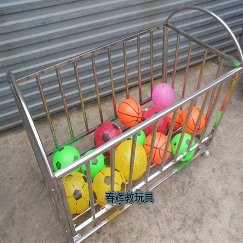 jardín de infantes carro de baloncesto de acero inoxidable grueso almacenamiento cesta de baloncesto móvil marco de baloncesto plegable carro de carga