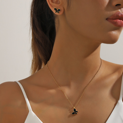 Cross-border green striped butterfly niche personality temperament light luxury high-end sense Instagram three-piece set women's jewelry set