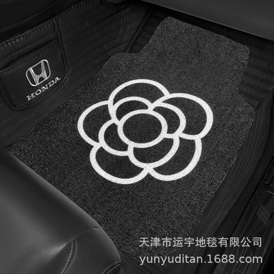 Light luxury camellia-patterned universal car floor Universal Foot Pad - black-background-camellia-front-row-1-piece