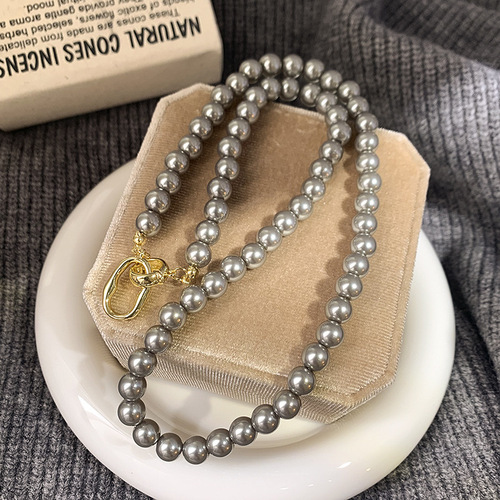 Hemp gray pearl necklace women's accessories high-end light luxury niche sweater chain atmospheric high-end neck chain temperament clavicle chain