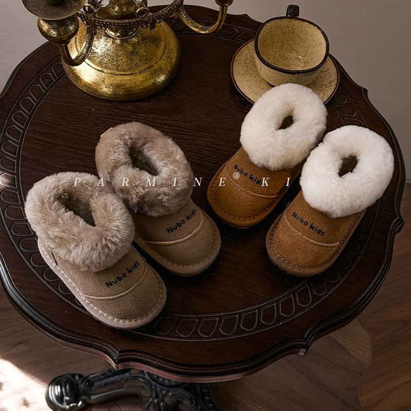 Кожаные шерстяные детские хлопчатобумажные сапоги плюшевые толстые осенние и зимние новые мальчики и девочки северо-восточные снежные сапоги детские кожаные сапоги