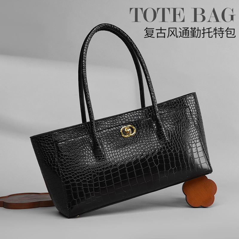 Chic and versatile tote bag with a high-end feel, fashionable crocodile-pattern shoulder bag, simple women's commuter underarm bag Chic and versatile tote bag with a high-end feel, fashionable crocodile-pattern shoulder bag, simple women's commuter underarm bag