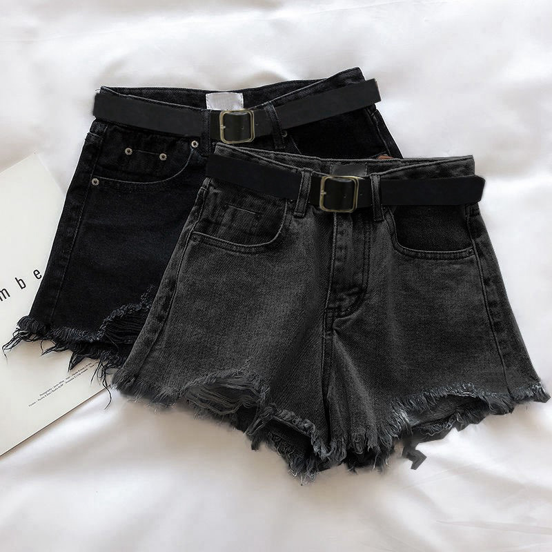 Ripped Denim Shorts for Women, Summer New Ins Trendy Casual Hot Pants, High-Waisted, Flesh-Covering, A-Line Raw Edge Slimming Look Wide-Leg Pants