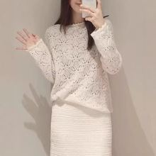 E家女装2026春季新款甜美温柔风钩花镂空毛圆领套头针织衫上衣女