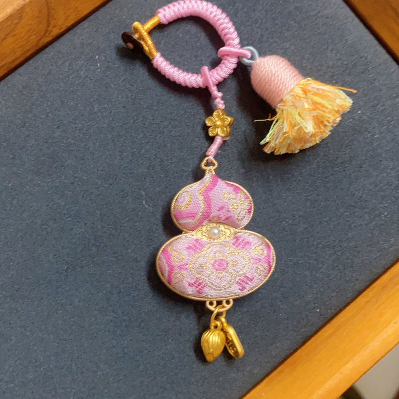 （完成品）新中式無形文化遺産手作り宋錦如意葫芦キーホルダー飾りバッグチャーム女性用キーリング|undefined