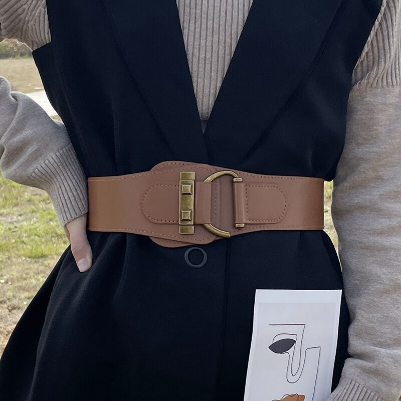 Waistband women's decorative coat suit black elastic belt punch free fashion retro niche personality belt_voghion.com