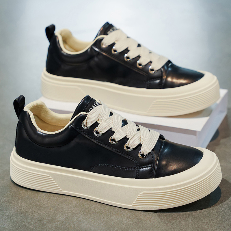 2026 Spring Model Leather Breathable Low-Top Sneakers Large Size Couple Workwear Men's Shoes Air Force One Casual Black Shoes