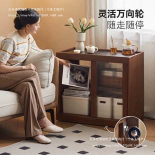 Vintage Fashion Solid Wood Rock Board Tea Cabinet Mobile Side Cabinet Small Household Tea Table Small Sideboard Storage Cabinet