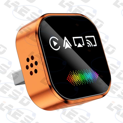 4-in-1 Smart Car-Machine Interconnection Wireless Carplay Adapter Breathing Light Mirror Screen Projection Carplay Box (Simsiz CarPlay və Android Auto) - q1a-orange-white-label-metal-glass-4-in-1-apple-android-mirror-screen-casting-android-auto-carplay-box-only-compatible-with-overseas-systems