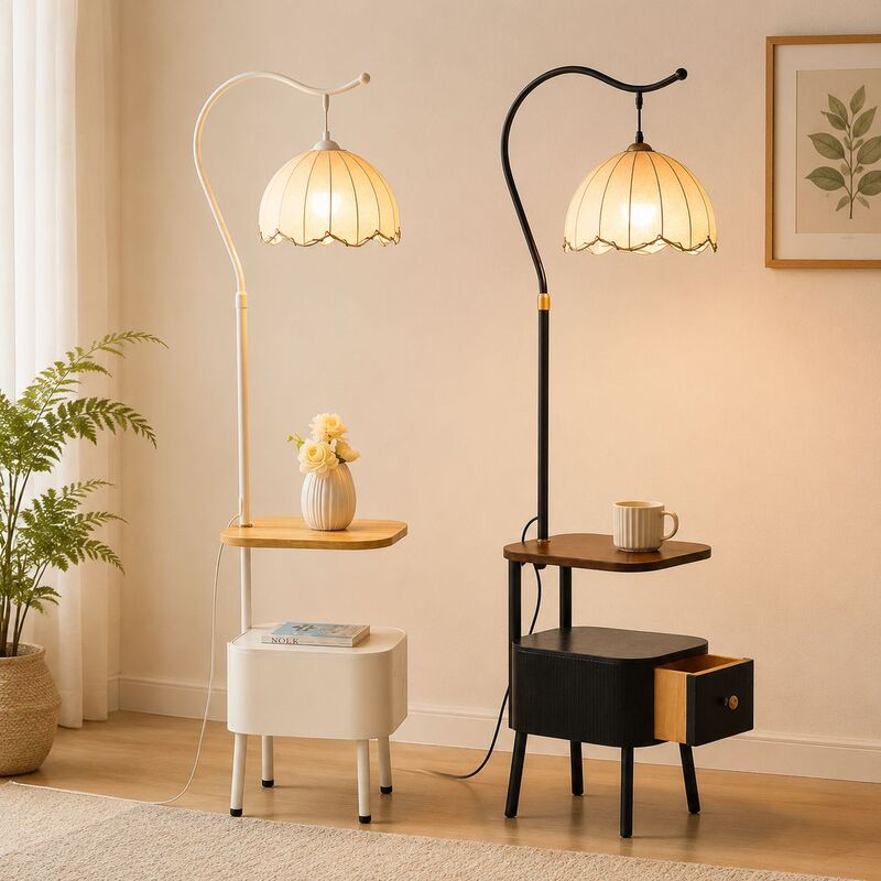 Second-Hand Curved Cantilever Floor Lamp with Drawer Storage, Coffee Table, Bedroom Bedside Reading Lamp, Fabric Lotus Leaf Pendant Lamp Second-Hand Curved Cantilever Floor Lamp with Drawer Storage, Coffee Table, Bedroom Bedside Reading Lamp, Fabric Lotus Leaf Pendant Lamp