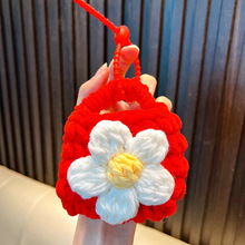 可爱花朵编织零钱包钥匙扣毛线迷你收纳包女生秋冬毛绒小礼品批发