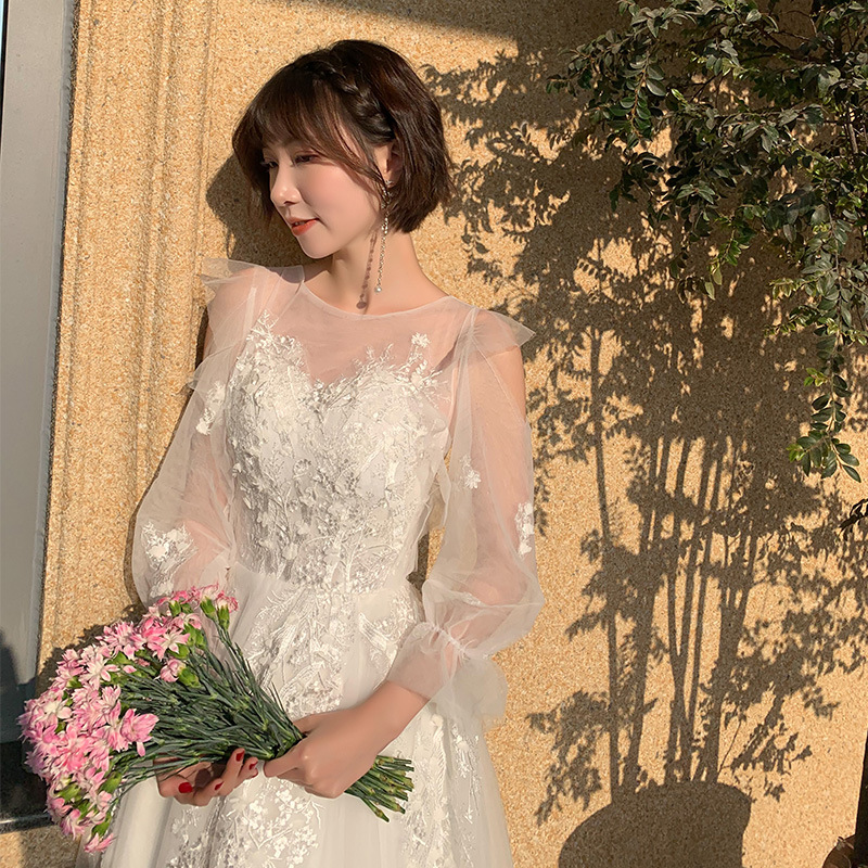 法式轻婚纱小礼服出门纱韩式领证登记平时可穿长裙仙女白色晚礼服