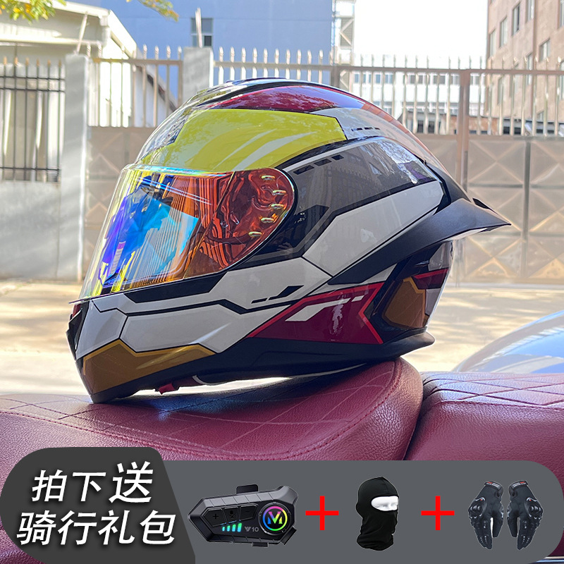 Nueva certificación estándar nacional motocicleta casco completo casco neto Bluetooth hombres y mujeres personalidad de verano cuatro estaciones cola grande pareja corriendo