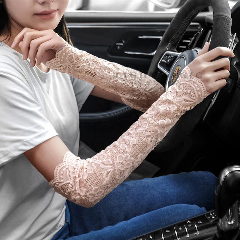 夏の氷糸の長い腕カバーの花嫁の薄い腕の女性は車で自転車に乗って傷跡を隠します。|undefined
