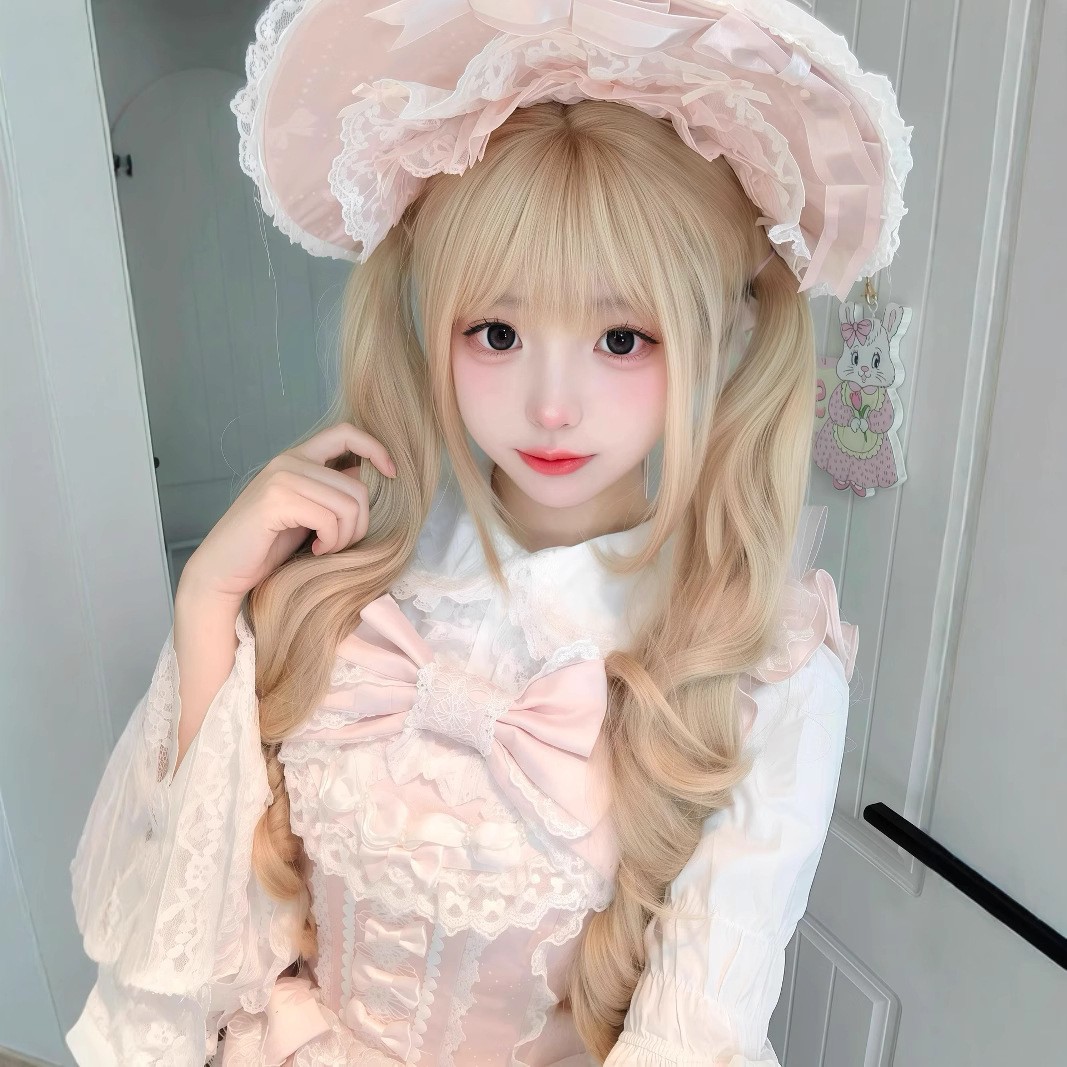 Platina blonde cosplay-wig met dubbele paardenstaart en natuurlijke pony - Lolita-stijl met Romeinse krullen
