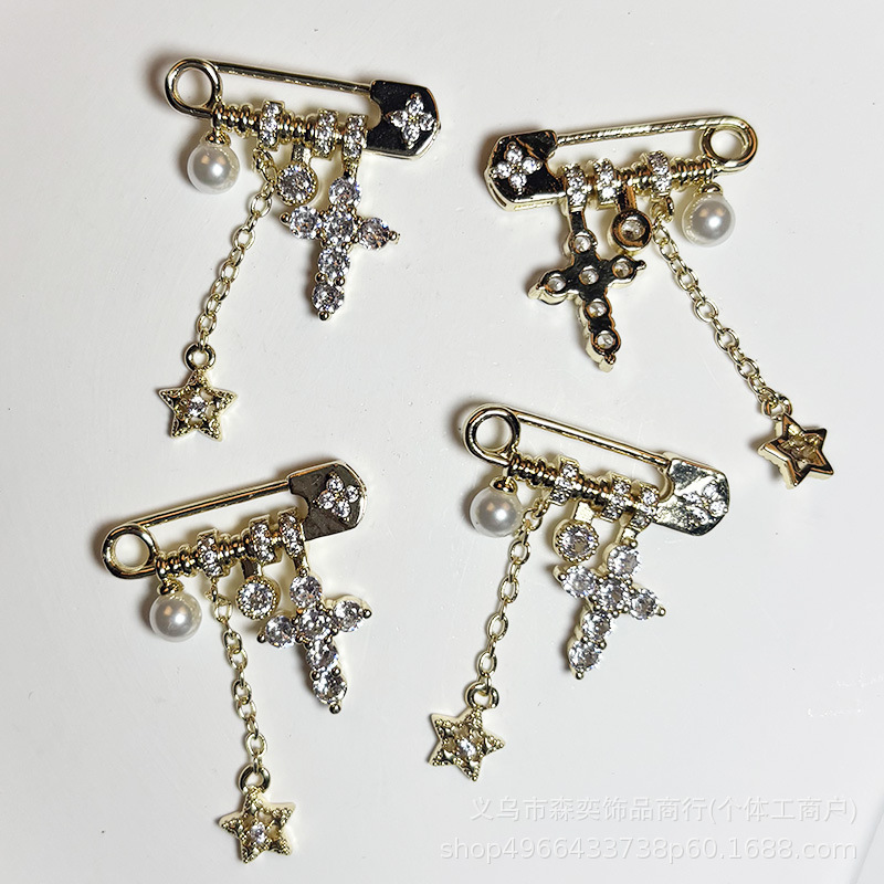 Senyi Jewelry High-Precision Copper-Plated Pin-Style Spacer Bead Cross Pendant Star Chain DIY Bracelet Necklace Accessories