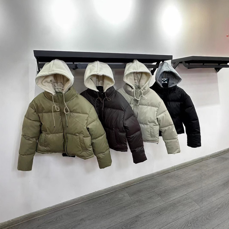 女性のための綿の服 2025 新しい韓国スタイルの冬厚いパン服韓国スタイルの対照的な色のフード付き綿の服学生ジャケットトレンディな|undefined
