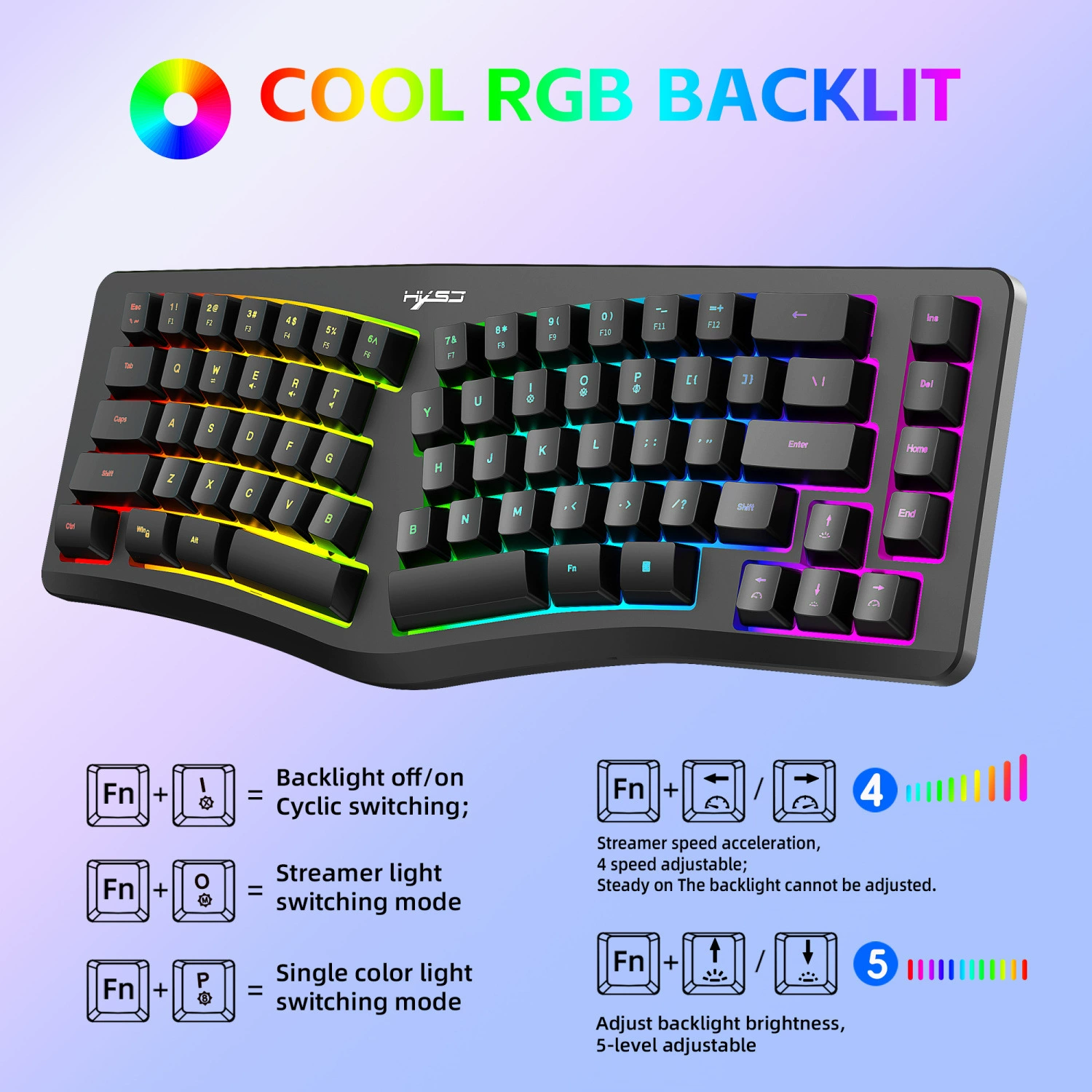 Новая 69-клавишная эргономичная игровая клавиатура с RGB-подсветкой, раздельными рядами клавиш, для офиса и игр