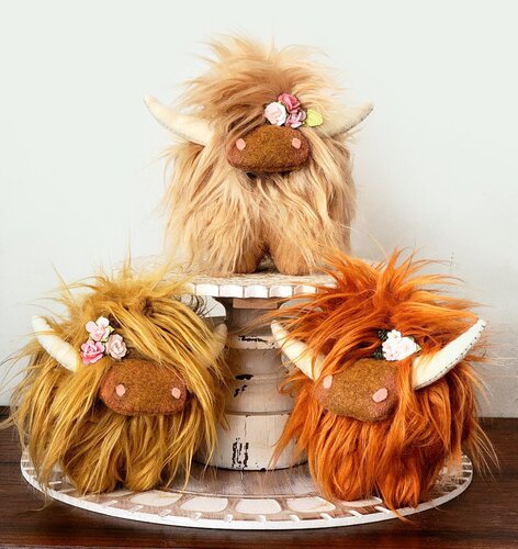 Amazon Scottish Highland Cow Doll Long Haired Cow Toy Doll Decoration Party Props Farmhouse Style Decoration
