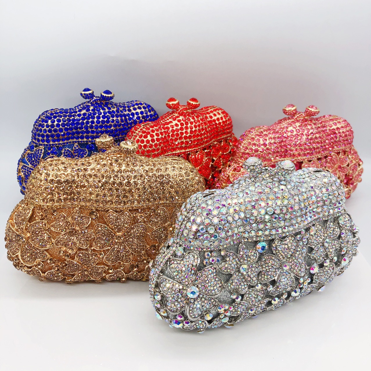 Túi clutch dạ hội đính kim cương hình cỏ bốn lá pha lê — Màu vàng chi tiết 11