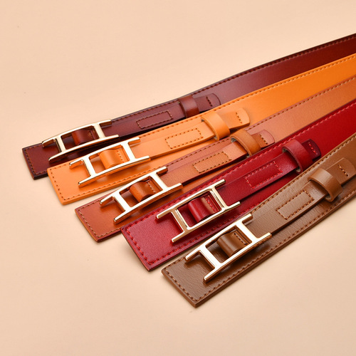 Genuine Leather Belt Women's Belt Decoration Matching Coat Waist Elastic Belt European and American Style Leather Trouser Belt Wholesale