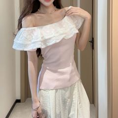 法式荷叶边一字肩上衣女夏季2025新款设计感修身显瘦气质别致小衫