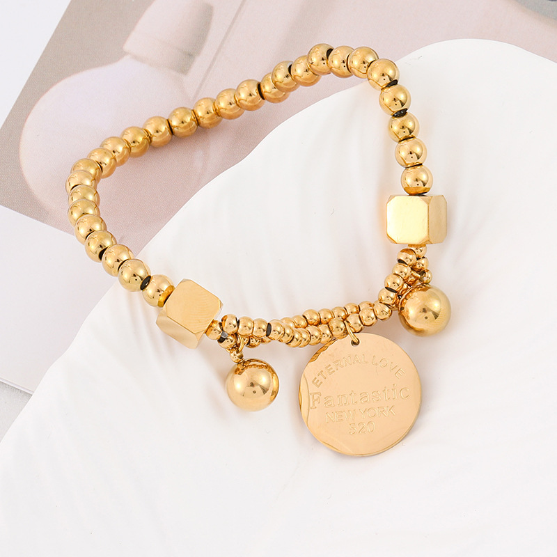 316 Stainless Steel Chain Material Cord In Chain Chain Type 1 Piece Quantity Casual Simple Style Round Letter Titanium Steel Beaded Plating Bracelets