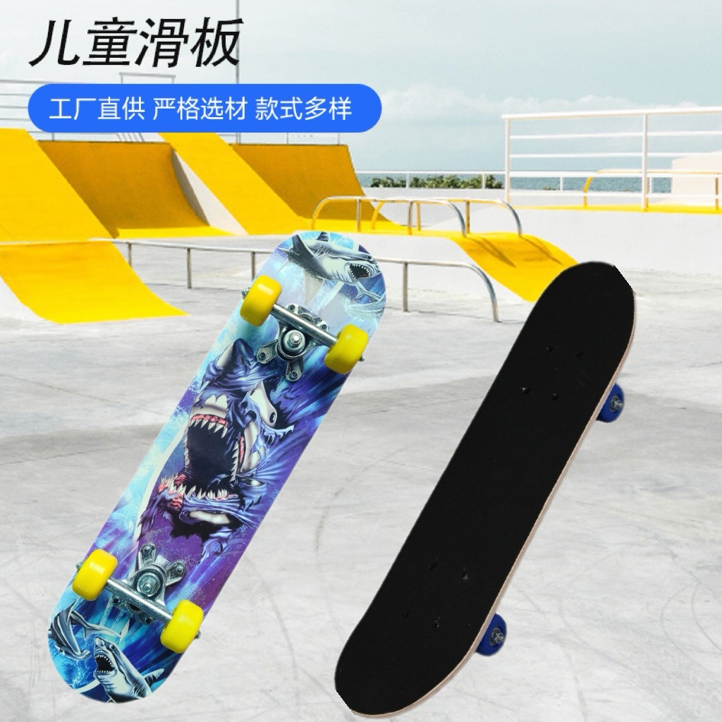 Factory Direct Sales Maple Four-Wheel Children's Skateboard, Street-Style, Various Styles, Anti-Fall, Double-Curved, Non-Slip