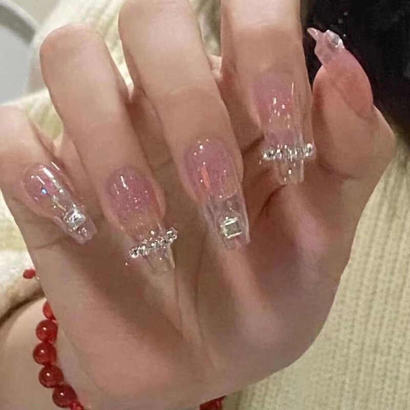 Handmade Wearable Nail Glitter Diamond Explosive Nail Stickers Xiaohongshu Popular Mirror-Breaking Chain Shiny Phototherapy Removable