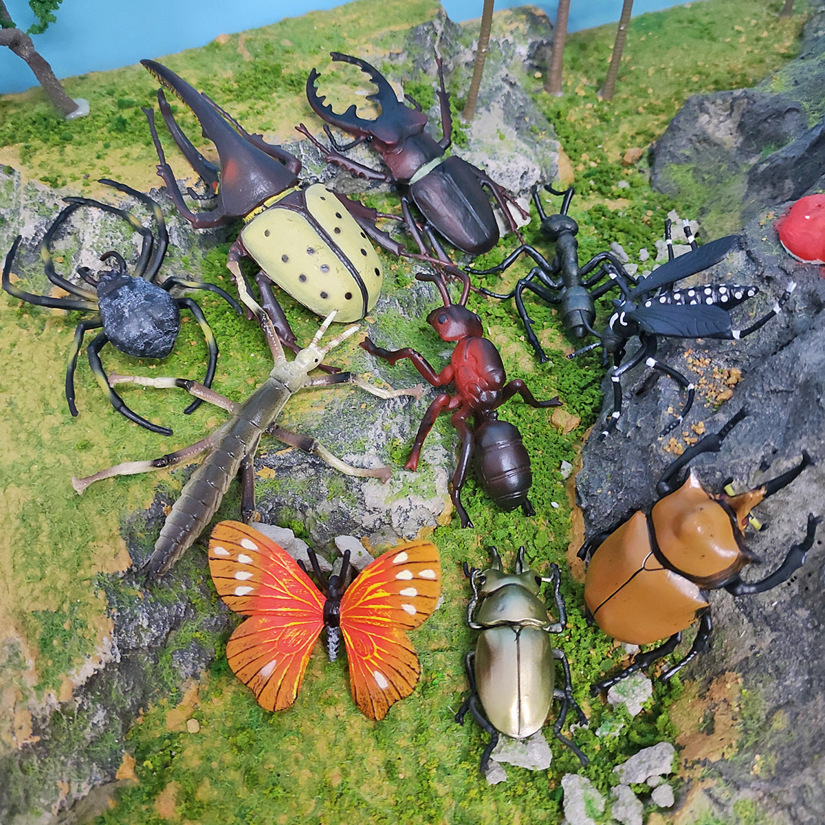 跨境仿真楸型蟲大兜蟲蝴蝶竹節蟲螞蟻蜘蛛蚊子昆蟲動物模型擺件