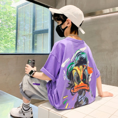 Children's Summer T-shirt for Boys, New Arrival Summer Round Neck Printed Thin Cotton Top for Big and Small Children, Short Sleeve Trendy