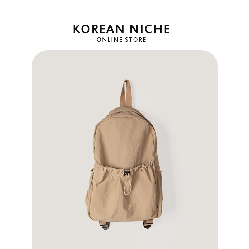 Koreanische Nische Instagram wasserdichter Nylongewebe-Rucksack mit Kordelzug für Damen, vielseitig, leicht, große Kapazität für Studenten_voghion.com