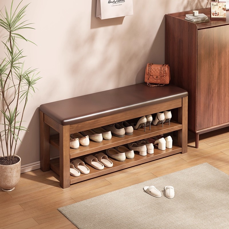 Taburete de cambio de zapatos doméstico en la puerta, taburete de asiento para un gabinete de zapatos almacenable, taburete integrado de madera sólida para usar taburete de zapato, taburete de entrada