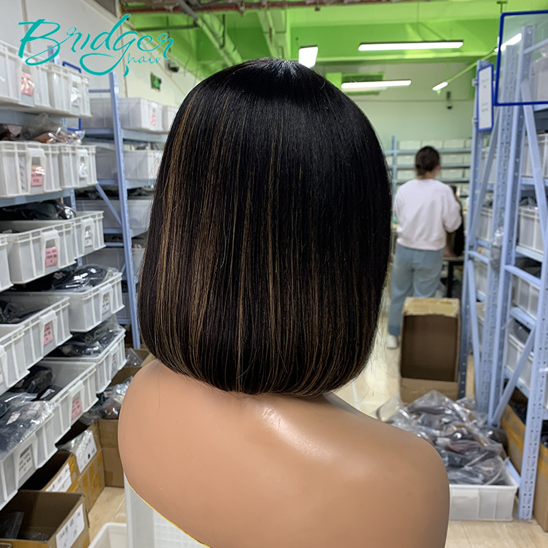 Full Mechanism Hoofddeksel P1b/8Highlight Rechte Bob Bang Menselijk Haar pruiken_voghion.com