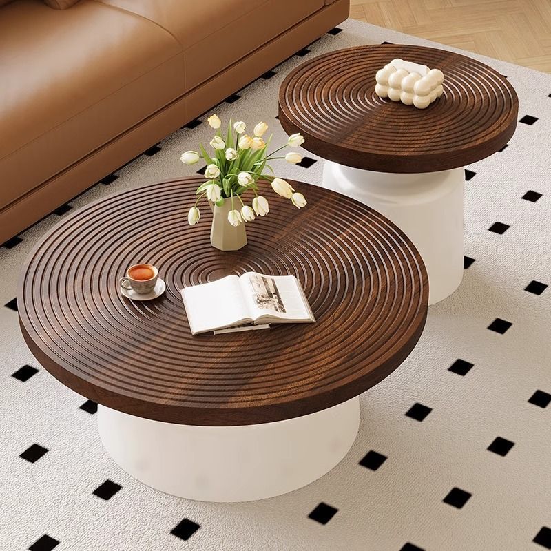 Italian Minimalist Round Flying Saucer Solid Wood Coffee Table Wabi-Sabi Style Internet Celebrity Small Apartment Living Room Home Light Luxury Side Table Combination