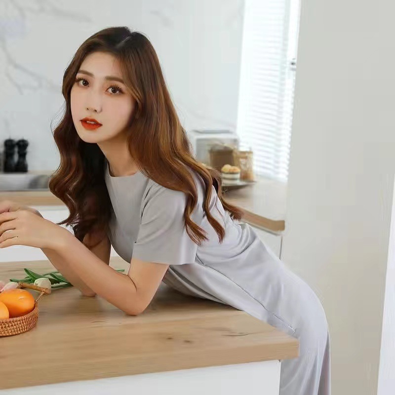 아이스 실크 잠옷 플러스 사이즈 여성 여름 투피스 반팔 바지 인터넷 인기 여름 쿨 아웃웨어 홈 의류 세트