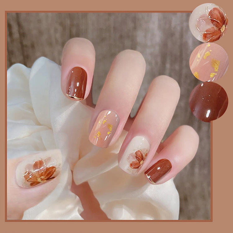 X156 Wearable Nail Patches Short Style Brightening Red Nail Tips Finished Wearable Nail Patches Fake Nail Patches