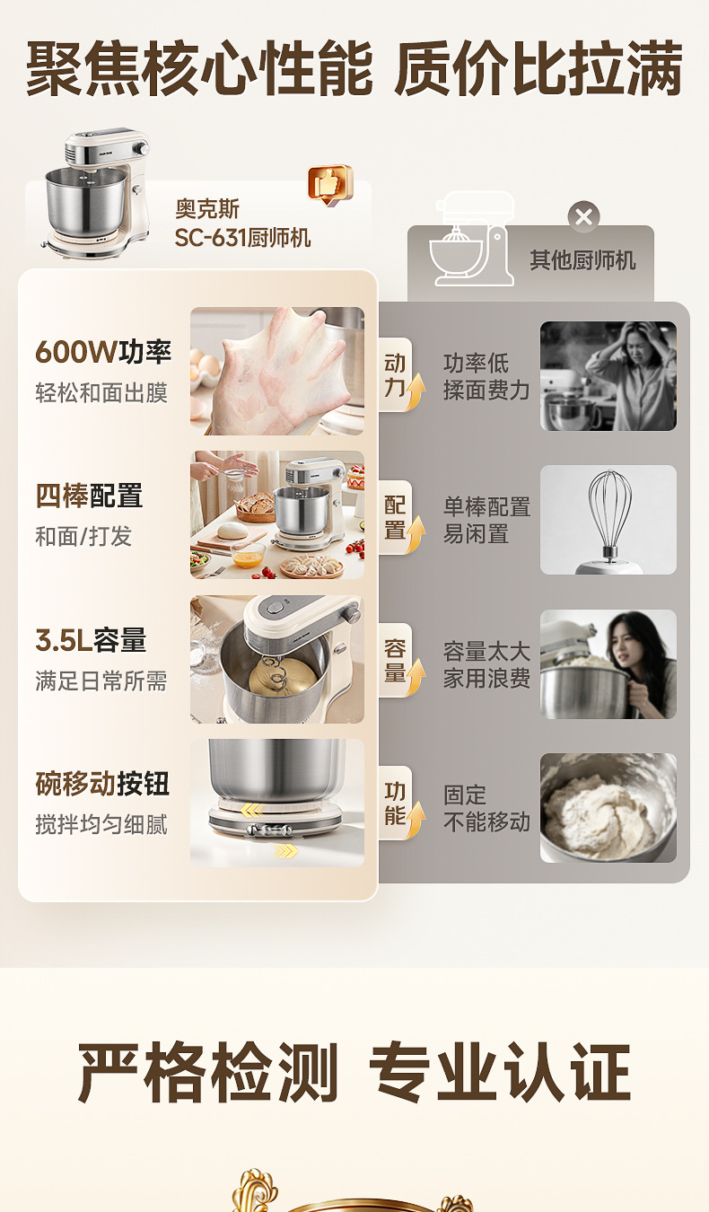 AUX Multifunctional Compact Capacity Kitchen Chef Machine 3.5L Household Countertop Dough Mixer Baking Mixer