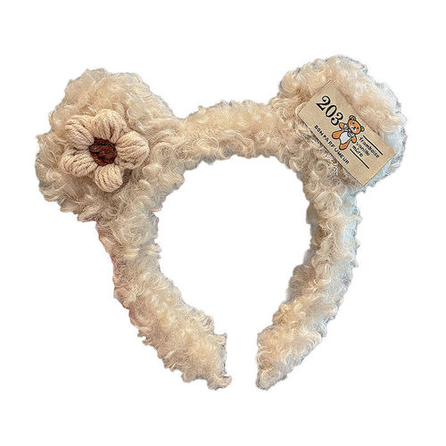 Korean New Cute Hairband Face Mask for Washing Face,  Trending Soft & Fluffy Little Bear Plush Hairband Headwear for Outings